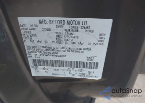 2008 Ford F-150 Fx4/Lariat/Xl/Xlt из США, поврежденный, VIN 1FTPX14518FB92902